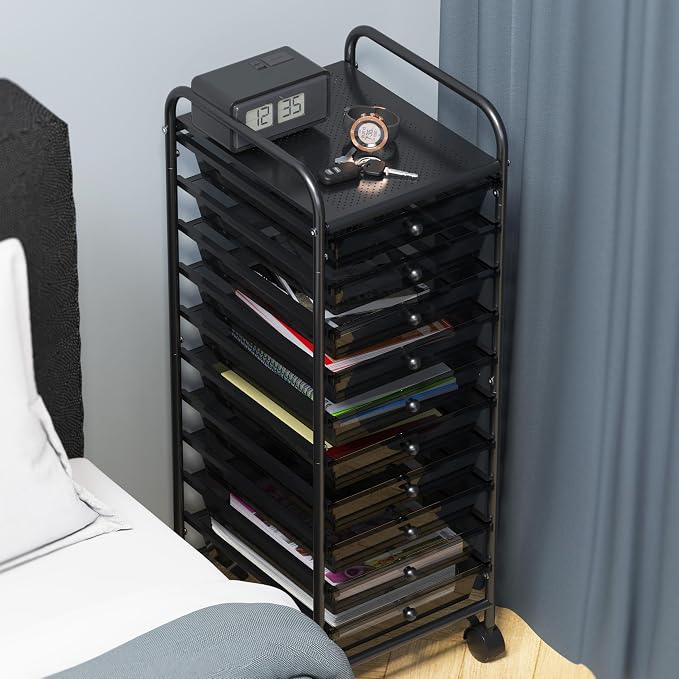 Simple Houseware 10 Drawers Rolling Utility Cart Organizer, Black | 1-Column, 36" Height, Lockable Wheels, for School, Office, Art Craft, and Paper Storage - Image 6
