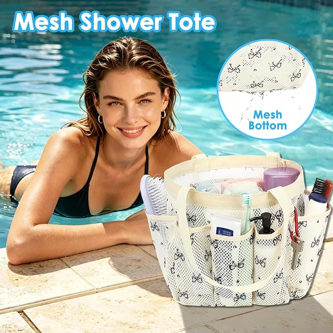 Fammart Mesh Shower Caddy Portable for College Dorm Room Essentials, Odorless Polyester Large Shower Tote Bag with Dual Handles, 8-Pocket Quick-Dry Toiletry Organizer for Travel, Beach, Camping, Gym - Image 3