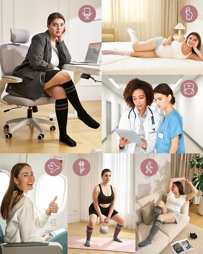 Momcozy Compression Socks for Women Wide Calf, 15-20mmHg Knee High Support Socks for Pregnancy, Nurses, Flying, Travel - Image 6