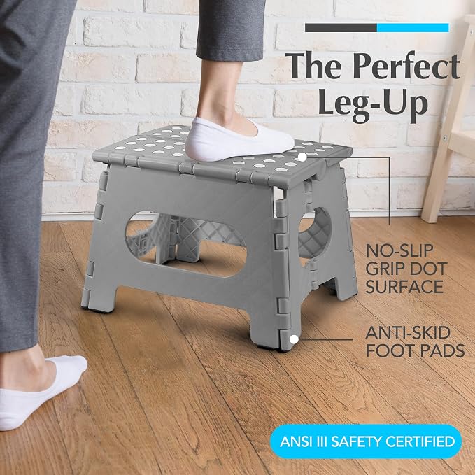 Handy Laundry Folding Step Stool 9 Inch 2-Pack, Grey, Holds 300 lbs | 2-Pack, 9 Inch, Grey, Foldable Collapsible Step Stool, Non-Slip, Holds 300 lbs, Kitchen Bathroom Bedroom, Adults - Image 2