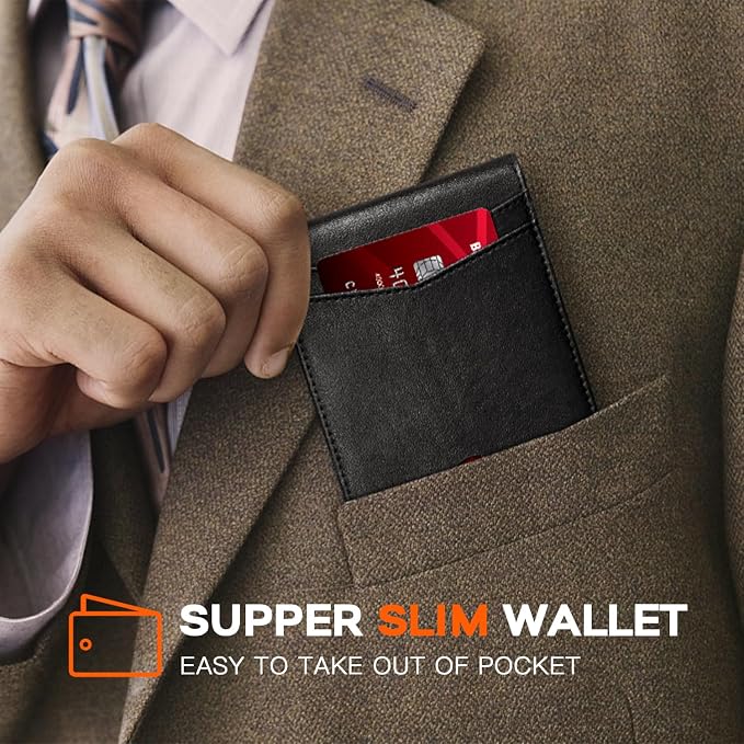 RUNBOX Wallet for Men Slim Leather Bifold RFID Blocking Minimalist Front Pocket Design with Gift Box | Minimalist Front Pocket Design, Holds 8 Cards, RFID Protection, Gifts for Men on Birthdays, Father’s Day, and Christmas - Image 4