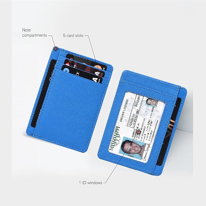 Leather Slim Minimalist RFID Blocking Front Pocket Wallet, Water Blue - Image 2