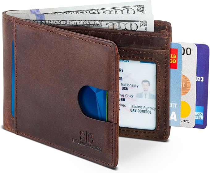 SERMAN BRANDS RFID Blocking Slim Bifold Genuine Leather Thin Minimalist Front Pocket Wallets for Men Billfold Wallet Men Gift by SERMANBRANDS