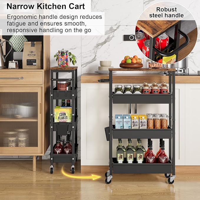 4 Tier Slim Rolling Storage Cart with Wheels for Between Washer and Dryer | Metal Narrow Kitchen Cabinet, Laundry Room Organization and Storage Shelf, 8In Skinny Detergent Organizer for Small Space - Image 3