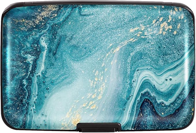 Coco Rossi Credit Card Holder RFID Aluminum Small Mini Wallet Women | Metal Wallet, Business Cards Holder, ID Case, Slim Sleeves, Womens Girls Gift, Carry Proof Wallets for Travel, Teal Marble - Image 5