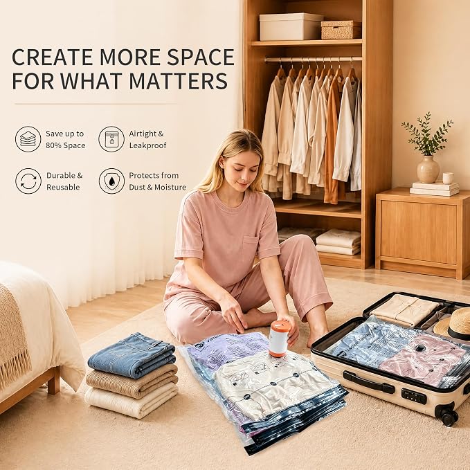 GONGSHI Vacuum Seal Bags for Clothing Travel & Home Storage, Travel Vacuum Bags with Electric Pump,Space Saver for Blankets, Comforters, Pillows, Clothes,28 Combo - Image 2