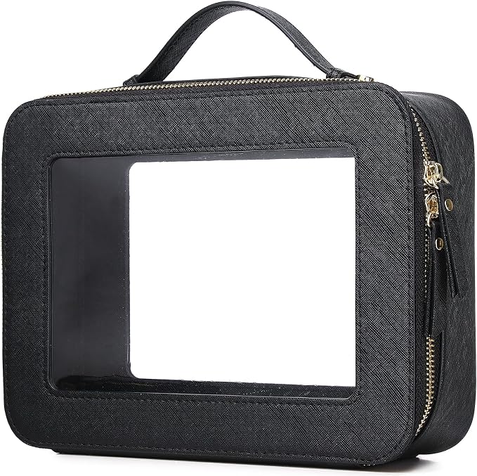 Pinkmik Clear Makeup Bag, (Black, L) | Mahjong Tiles Bag ,Travel Cosmetics and Toiletries Case, Portable Makeup Organizer,Car Bag with Zipper,Waterproof, by Pinkmik