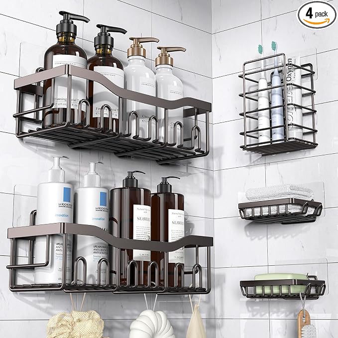 5-Pack Shower Caddy, No Drill Adhesive Shower Organizer, Rustproof Stainless Steel Bathroom Organizer, Space-Saving Bathroom Shelves for Apartment Essentials, Kitchen Storage Home Decorr-Larger by EUDELE