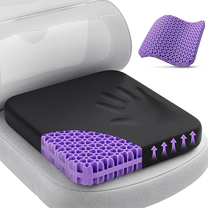 TushGuard Gel Seat Cushion for Long Sitting, Breathable Thick Patent Design | Enlarged Cooling Chair Pad for Office Chair, Wheelchair, Desk Chair, Supportive Car Cushion (Standard, Black+Violet) by TushGuardSeatCushonsPillows