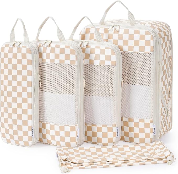 Narwey 6 Set Compression Packing Cubes for Travel Women Men, Travel Cubes for Carry On Suitcase, Durable Compression Luggage Organizer Bags by Narwey