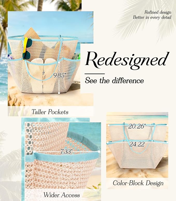 Cruise Essentials Beach Bag for Women, Mesh Tote with Detachable Pouch | Chic Design - Image 3