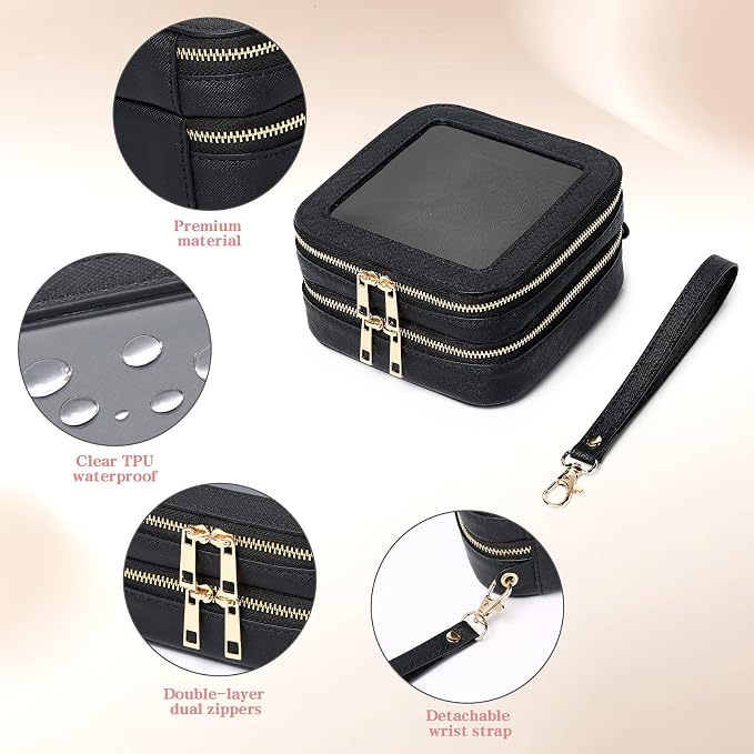Pinkmik Double Layer Makeup Bag (Black, 2-Layer MINI) | Small Clear Makeup Pouch, Mini Travel Cosmetic & Toiletry Bag, Purse Organizer, Car Essentials for Women - Image 5