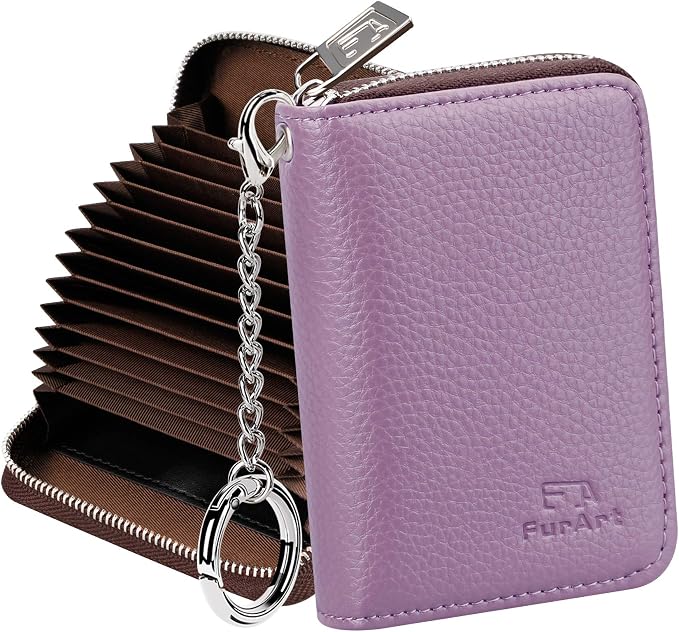 FurArt Zipper Wallet Women RFID Credit Card Holder keychain Wallet | ID Window RFID Blocking Compact Small business 15/16 slots by FurArt