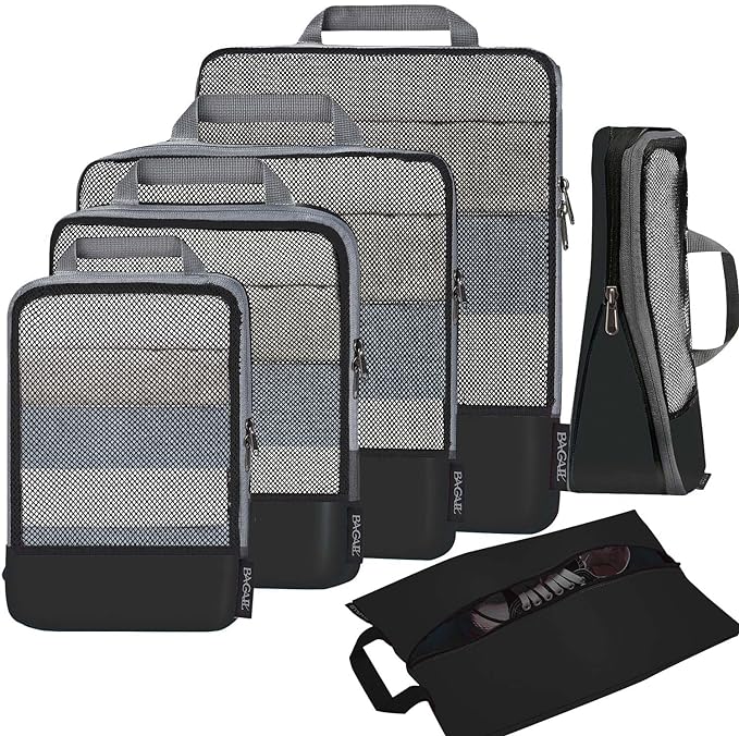 BAGAIL 4 Set/6 Set/8 Set Compression Packing Cubes Travel Accessories Expandable Packing Organizers (Half Mesh, 6-Black) by BAGAIL