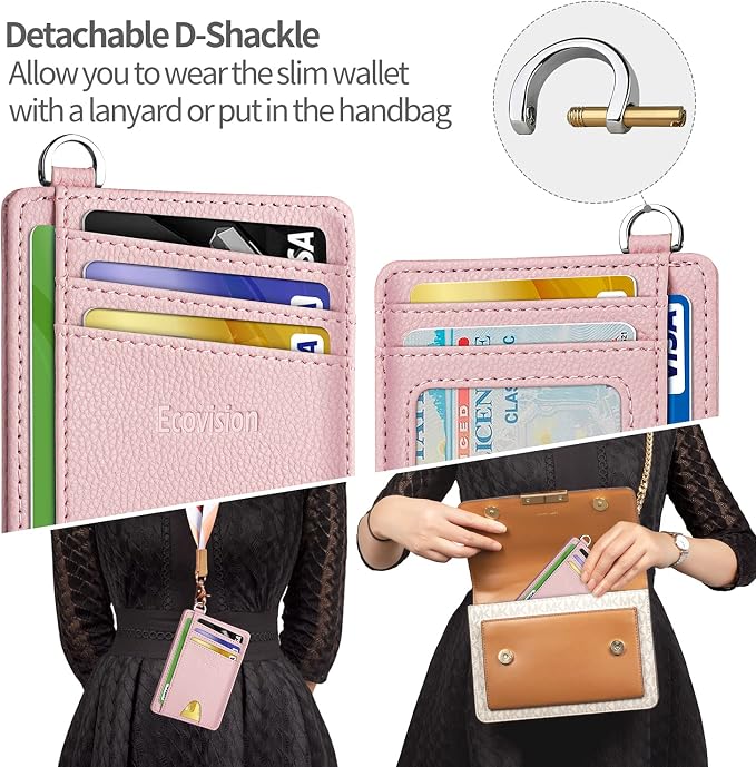 Slim Minimalist Front Pocket Wallet, RFID Blocking Credit Card Holder Wallet with Detachable D-Shackle for Men Women - Image 3