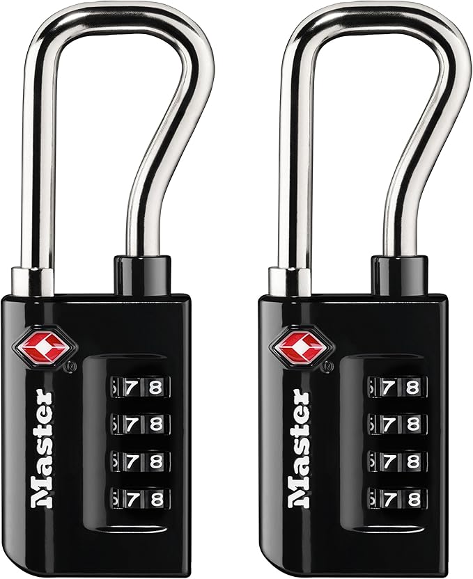Master Lock TSA Approved Combination Luggage Lock Black 2-Pack 4696THC | Heavy Duty Set Your Own 4-digit Combination Lock For Suitcases, Backpacks, Airport Security, 1-7/8" Extended Shackle by Unknown