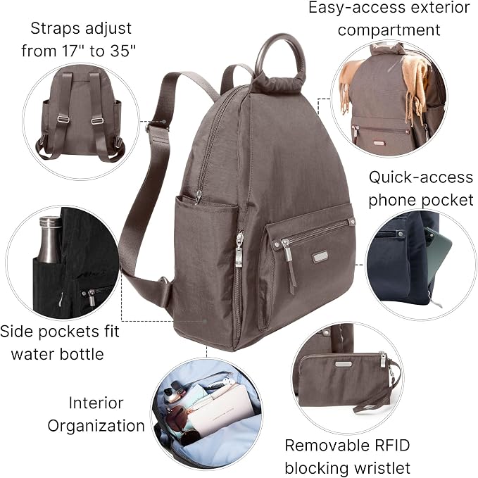 Baggallini womens New Classic Heritage With Rfid Phone Wristlet All Day Backpack, Sterling Shimmer, One Size US - Image 3