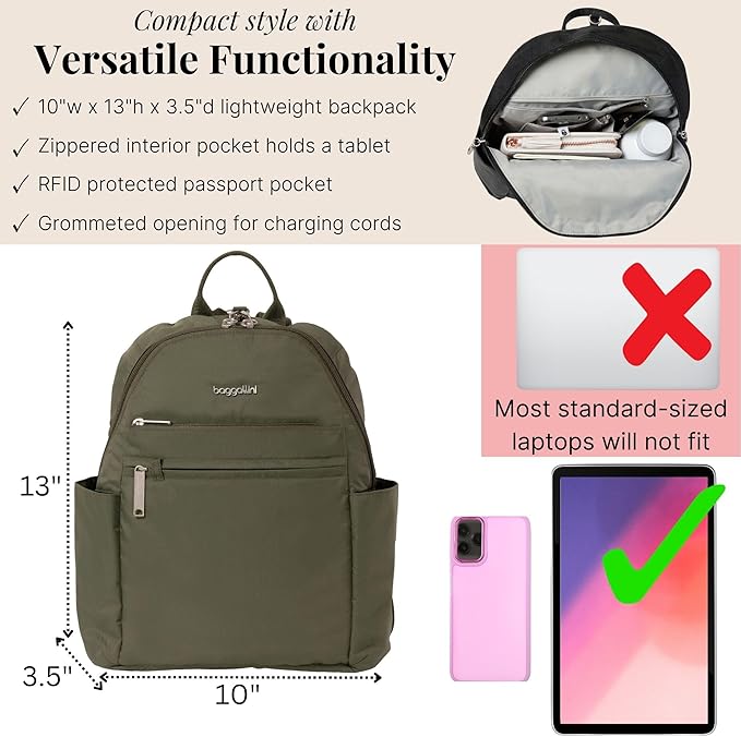 Baggallini Securtex® Anti-theft Vacation Travel Backpack 10x13 Slash-Resistant Nylon Daypack w/RFID - Image 4