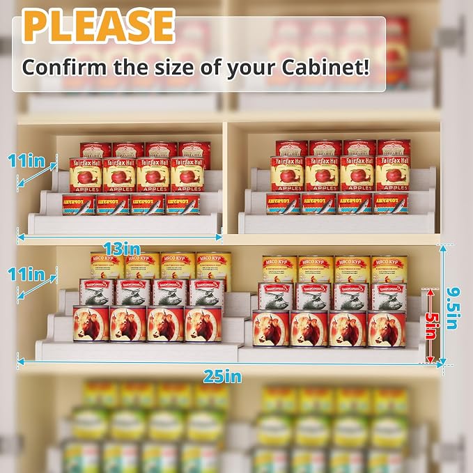 3-Tier Expandable Bamboo Can Organizer for Pantry, Holds 24 Cans, White | Adjustable Can Storage Rack for Kitchen Cabinets, Soda & Canned Goods Holder for Pantry Organization, White (Patent Pending) - Image 3