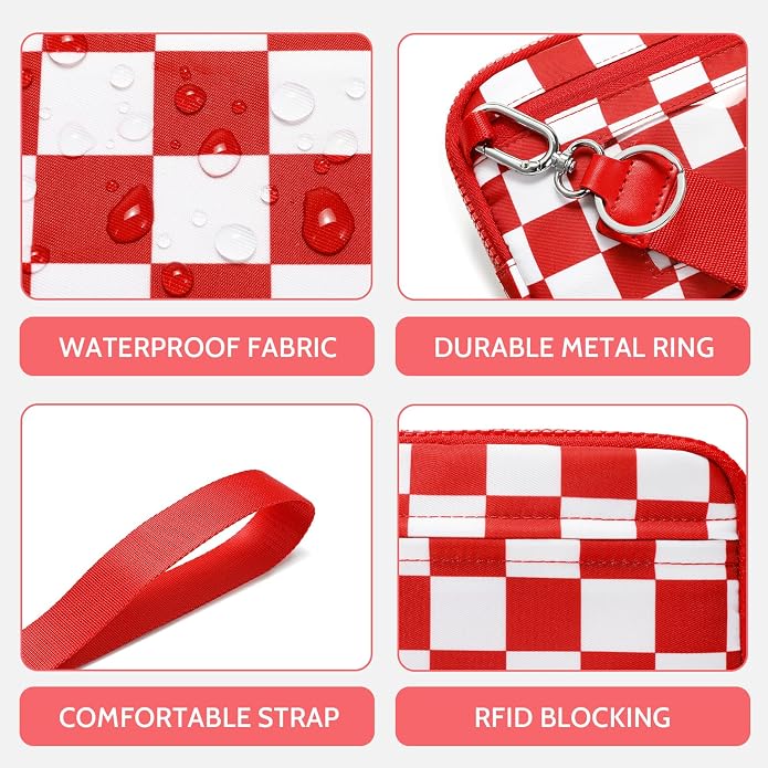 FODOKO Wristlet wallets for Women RFID crossbody bags with 4 Zippers | Checkered quilted nylon with credit card slots, cell phone organizer, and coin purse for travel and everyday carry - Image 3