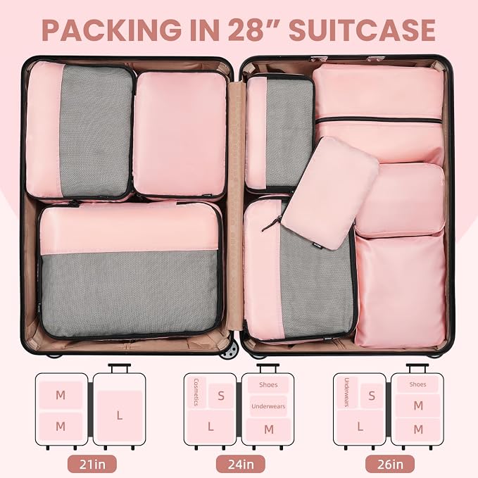 BAGAIL 8 Set/9 Set Packing Cubes Luggage Packing Organizer for Travel, Suitcase Packing Bags for Travel Accessories - Image 7