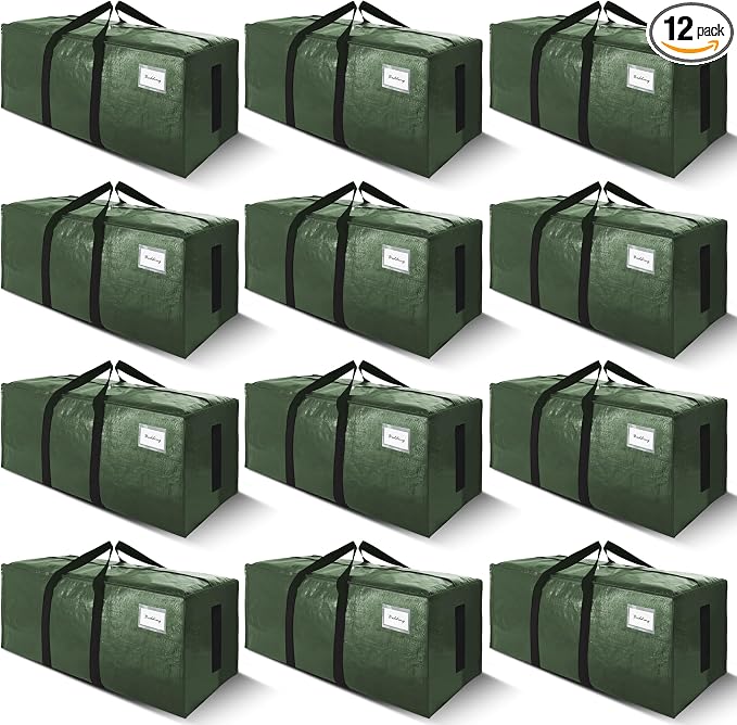 SWEET DOLPHIN 12 Pack 200LB Heavy-Duty Moving Bags with Wrap-Around Handles, Extra Large Storage Totes for Space Saving, Clothes Storage Bags, College Dorm Essentials, Green, 24 Gal by SWEET+DOLPHIN