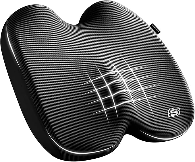 Skechers Seat Cushion, Ergonomic Memory Foam Cushion for Long Sitting Hours on Office & Home Chair, Car Seat Cushion for Sciatica, Coccyx Cushion,Black by Unknown