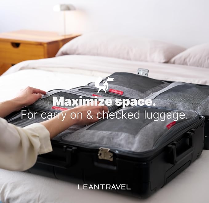 LeanTravel Premium Compression Packing Cubes for Travel - Suitcase Organizer Bags with Double Zipper & Breathable Mesh Panel - Space Saving Carry On Luggage Essentials (6-Pack, Grey) - Image 7