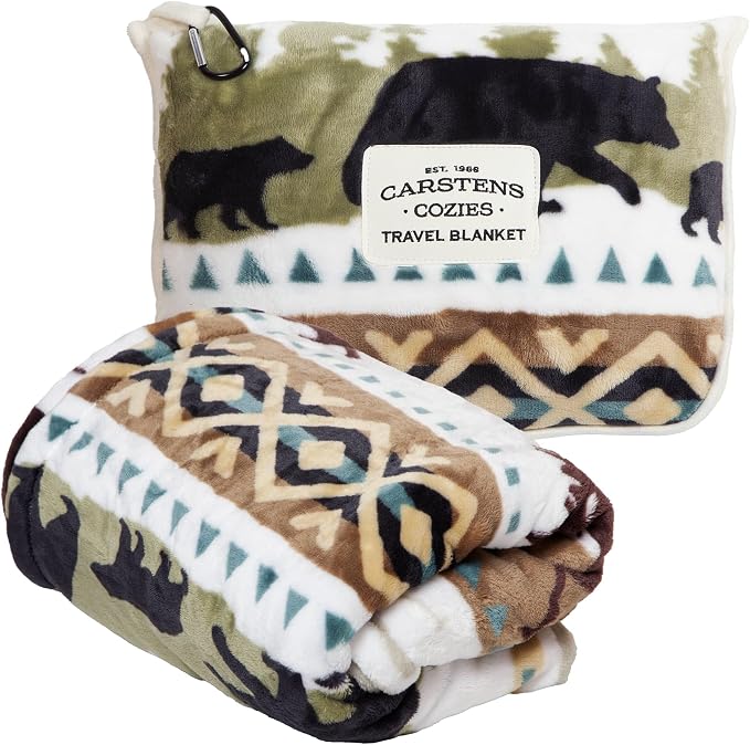 Carstens, Inc. Travel Blanket, Premium Compact 2-in-1 Airplane Blanket/Pillow, Hidden Lake by Carstens