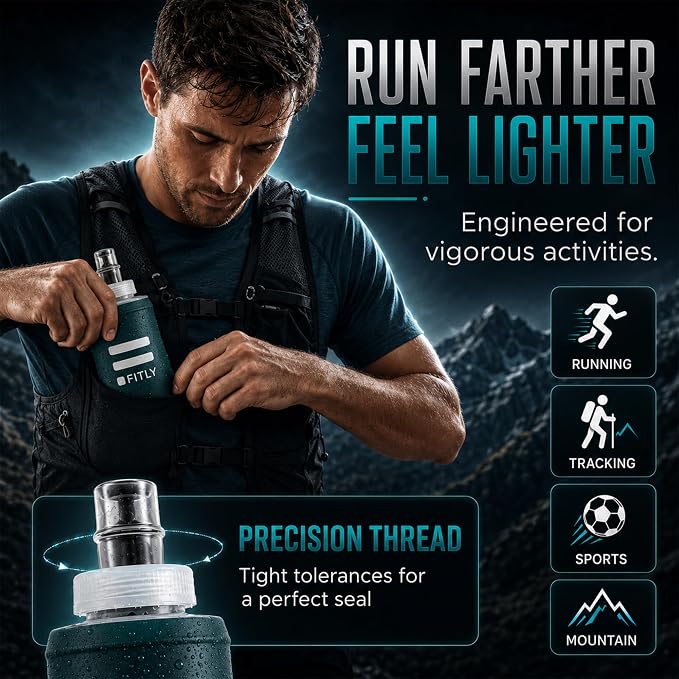FITLY Soft Flask - Shrink As You Drink Soft Water Bottle for Hydration Pack - Folding Water Bottle Ideal for Running, Hiking, Cycling, Climbing & Rigorous Activity - Image 5