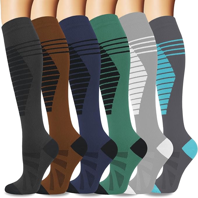 5/6 Pairs Graduated Compression Socks for Women&Men 20-30mmhg Knee High Socks Travel Hiking Running Stocking by HiClasmix