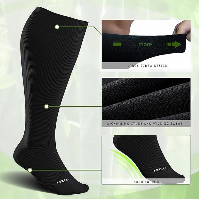 LEVSOX Wide Calf Compression Socks for Women&Men Plus Size 15-20mmHg Knee High Large Support Stockings for Circulation - Image 4