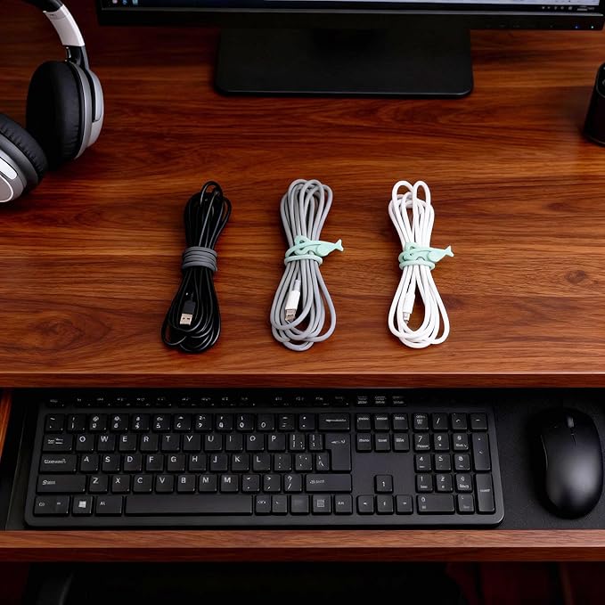 28 Pcs Silicone Cable Ties Reusable, Cable Cord Organizer Straps | 4 Color Cable Straps for Charging Wire, Computer Cords - Image 6