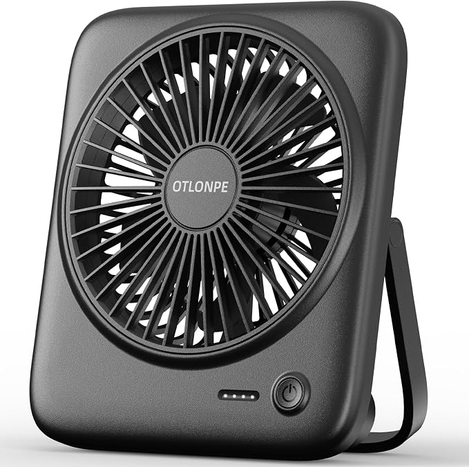 Otlonpe Personal Portable Desk Fan, 4000mAh Small Rechargeable Portable Fan Battery Operated & USB Powered for Travel Sleeping Bedroom Office Home Table, Cordless, Quiet, 4-Speed, 6.5 Inch (Black) by OTLONPE