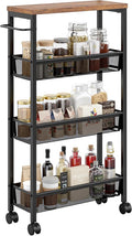 VECELO 4 Tier Slim Rolling Cart Organizer, Rolling Carts On Wheels with Storage, Sturdy Metal Frame Narrow Cart with Handle, Space Saving for Kitchen, Bathroom, Laundry, Rustic Brown by VECELO