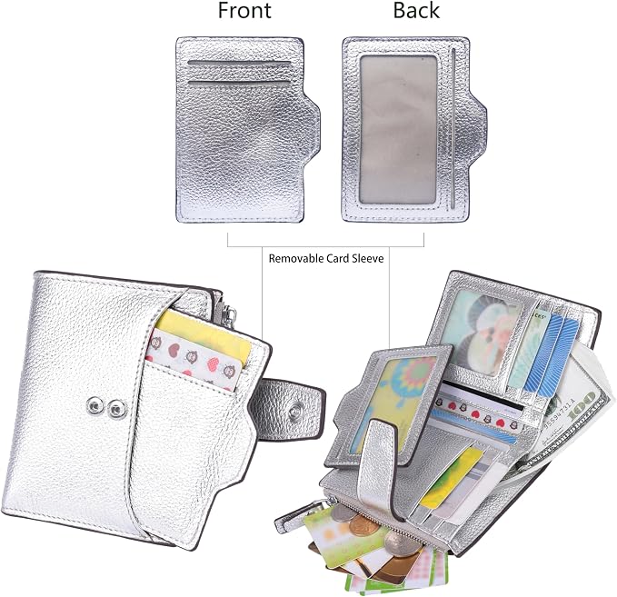 Women's RFID Blocking Leather Small Compact Bi-fold Zipper Pocket Wallet Card Case Purse with id Window - Image 3