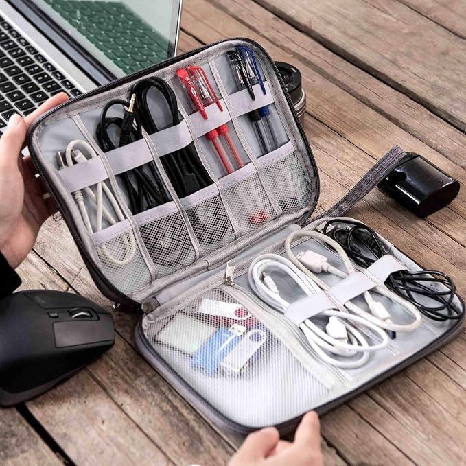 SELLYFELLY Travel Electronics Organizer Portable Cable Organizer Bag for Storage Electronic Accessories Case for Cord,Phone,Charger,Flash Drive (Gray) - Image 2