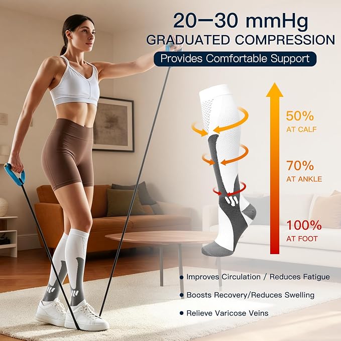 4 Pairs Compression Socks for Men Women 20-30 mmHg Knee High Support Socks | Wide Calf Fit, Graduated Compression, Circulation Support, Tired Legs & Swelling Relief; Sports, Travel, Nurses, Daily Wear - Image 5