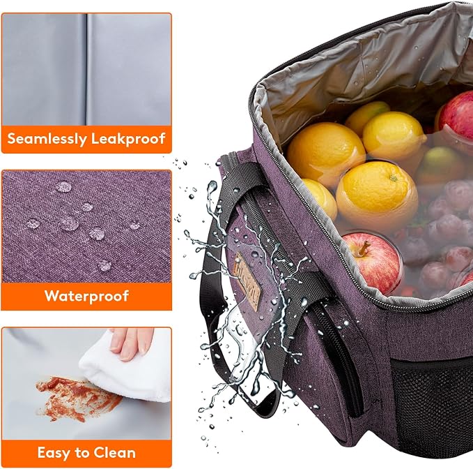 Lifewit Large Lunch Bag, Insulated Lunch Box, Soft Cooler Cooling Tote for Adult Men Women, Purple 24-Can (15L) - Image 6
