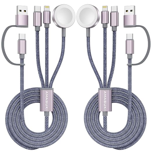 2Pack Travel Essentials,3 in 2 USB C Cable for Apple Watch Charger,iPhone Charger,Multi Charging Cable,Cruise Vacation Camping Essentials for iWatch Series 11-2/Ultra,iPhone 17-12,Car,Grey-6FT by ChargeBeyondPowerWithin