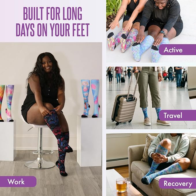 Crazy Compression Socks, Comfortable Support Socks for Recovery, Travel, Hiking, and Long-Hour Comfort w/Fun Designs - Image 4