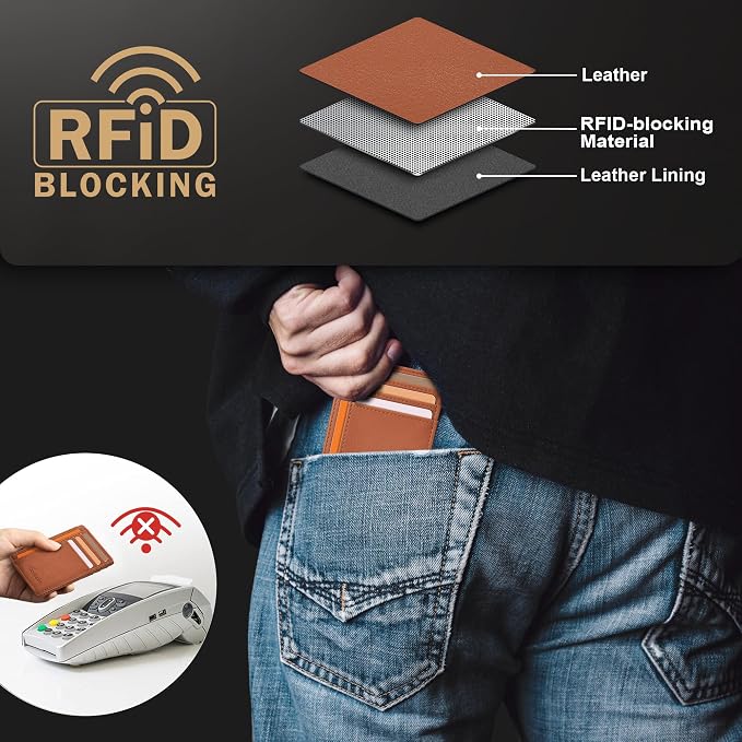 Travelambo Slim Wallet Front Pocket Minimalist Leather RFID Blocking Medium Size - Image 6