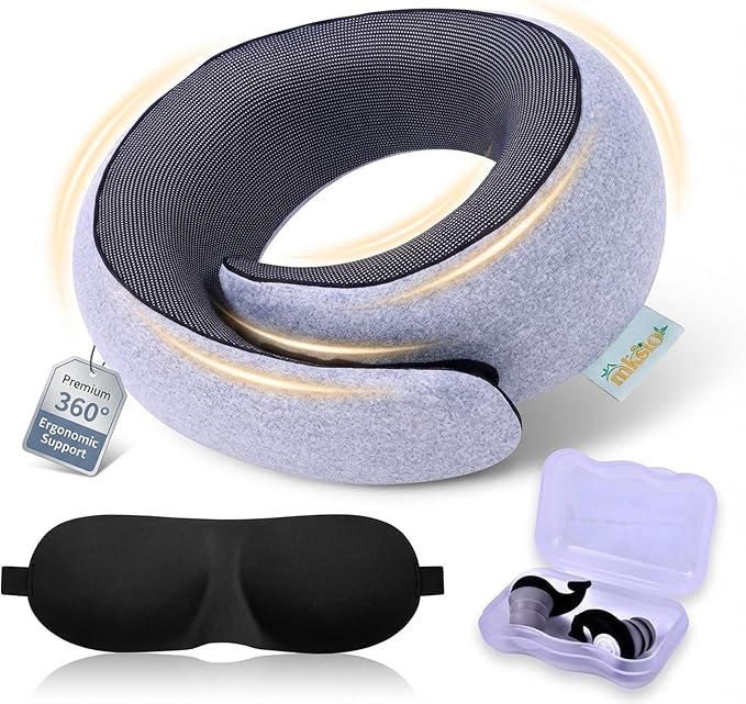 Neck Pillow Airplane Travel Set - Memory Foam Pillow for Plane and Driving Neck Rest - 360 Ergonomic Support Travel Pillows for Sleeping - Washable Cushion Kit for Flight & Car by Unknown