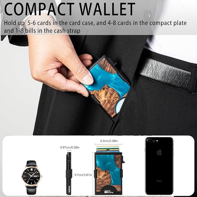 Slim Card Holder Wallet for Men, Minimalist RFID Blocking Pop Up Wallet, Smart Metal Business Card Case Holds 12 Cards, Money Clip, Front Pocket Wallet, Gifts for Men - Image 6