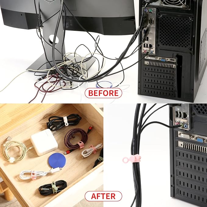 [20Park]UMUST Silicone Cable Ties, Reusable Cable Management Organizer, Cord Tie,Multipurpose Elastic Cord Organizer for Bundling and Fastening Cable Cords Wires(black) | Reusable Cord Ties, Cable Strap Tie for Bundling Electronics Wire,Home Office Tra... - Image 4