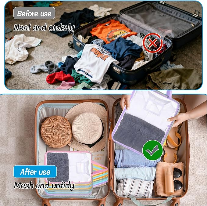 7 Pcs Packing Cubes for Travel, Days of Week Colorful Packing Cubes with Labels, Clear Clear Zippered Storage Bag for Travel Summer Camp Cruise Family Vacations Essentials - Image 4
