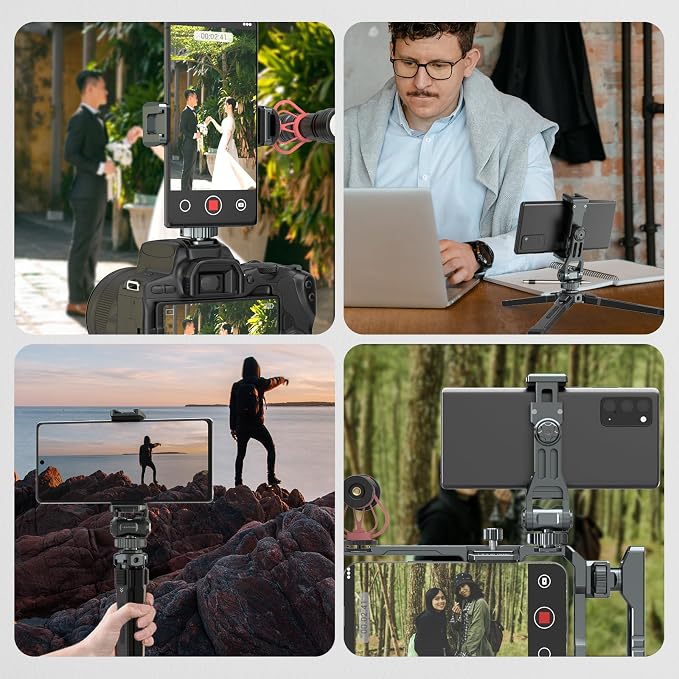 Aluminum Phone Mount for Camera Hot Shoe | 360° Adjustable Smartphone Holder with 2 Cold Shoe Mounts | Universal Compatible with iPhone 15/Sony/Canon/DJI Ronin Gimbals- Vlogging Accessories - Image 7