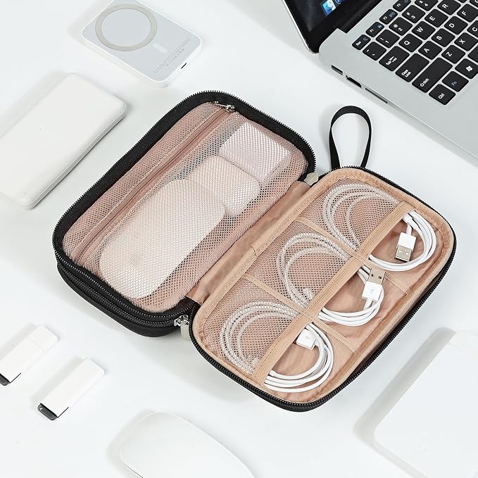 NISHEL Travel Cord Organizer Case, Double Layers Tech Electronic Bag, Essentials for Charger, Cable, Phone, Flash drive, Medium, Black | Double-layer bag keeps chargers, cables, flash drive, and small tech essentials organized for trip, Medium, Black - Image 7