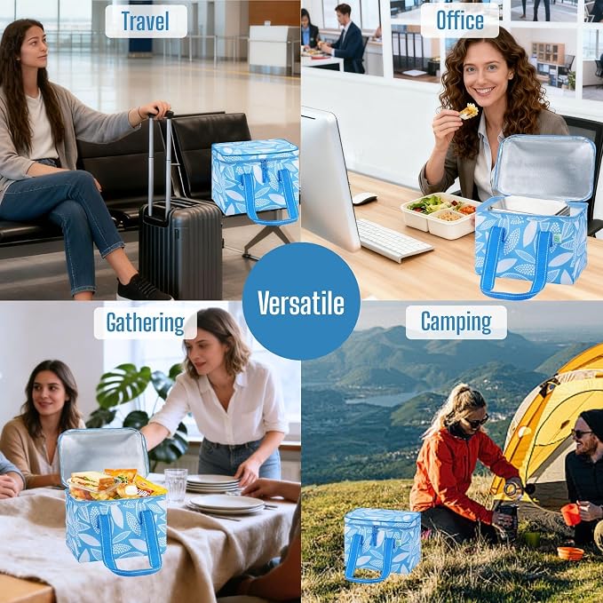 VENO 2 Pack Small Cooler Insulated Lunch Bag Reusable Grocery Shopping Bag | Collapsible Lunch Box Tote for Women Men w/ Handles, Dual Zippers, 9L Capacity for Work Office Picnic Beach (Spring Breeze) - Image 6