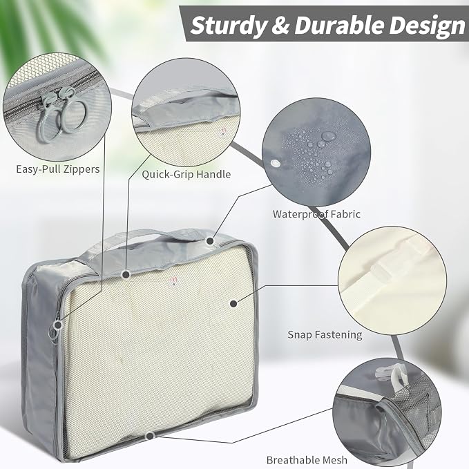 12PCS Packing Cubes for Suitcases, Travel Luggage Organizer Bags, Packing Cubes Luggage Packing Organizers for Travel Accessories, Grey - Image 3